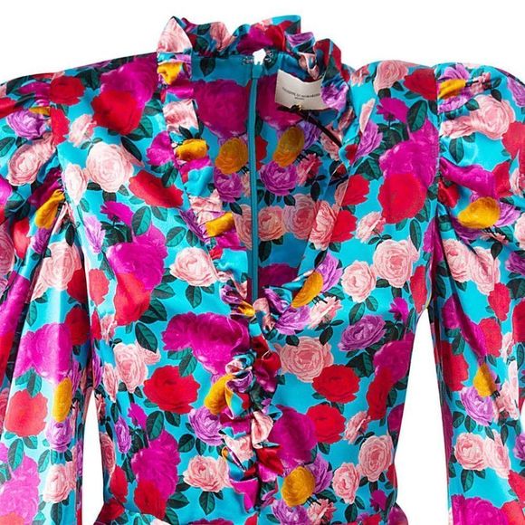 Giuseppe di Morabito Floral V Neck Puff Sleeve Mini Dress - Picture 4 of 7